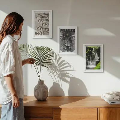 Juego de 3 cuadros decorativos con diseño de naturaleza, cascada y Buda