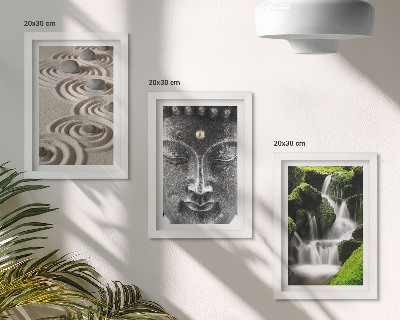 Juego de 3 cuadros decorativos La paz de la naturaleza con piedras, una cascada y Buda
