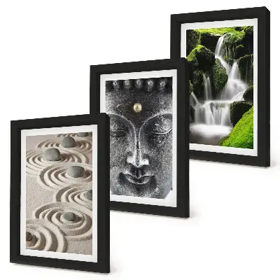 Juego de 3 cuadros decorativos con diseño de naturaleza, cascada y Buda