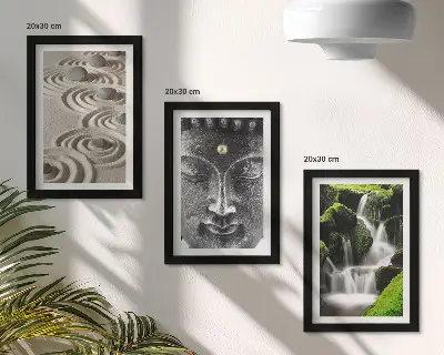 Juego de 3 cuadros decorativos con diseño de naturaleza, cascada y Buda
