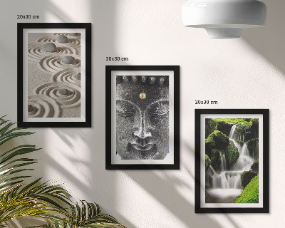 Juego de 3 cuadros decorativos La paz de la naturaleza con piedras, una cascada y Buda