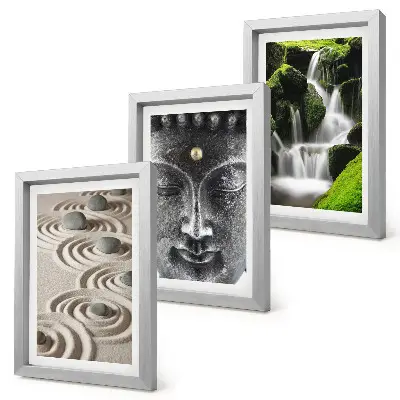Juego de 3 cuadros decorativos con diseño de naturaleza, cascada y Buda
