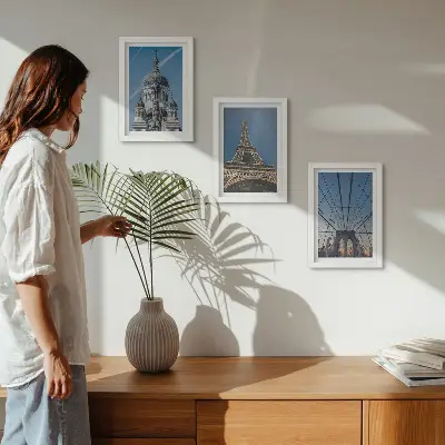 Tríptico enmarcado con vistas de edificios famosos de diversas ciudades del mundo