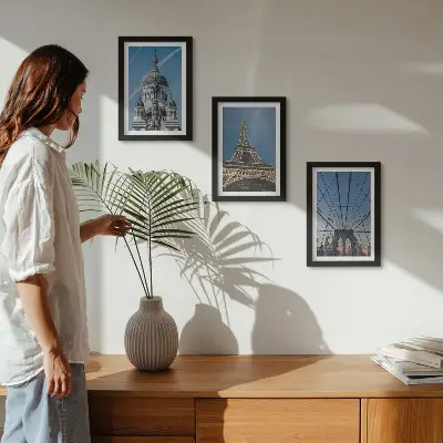 Tríptico enmarcado con vistas de edificios famosos de diversas ciudades del mundo