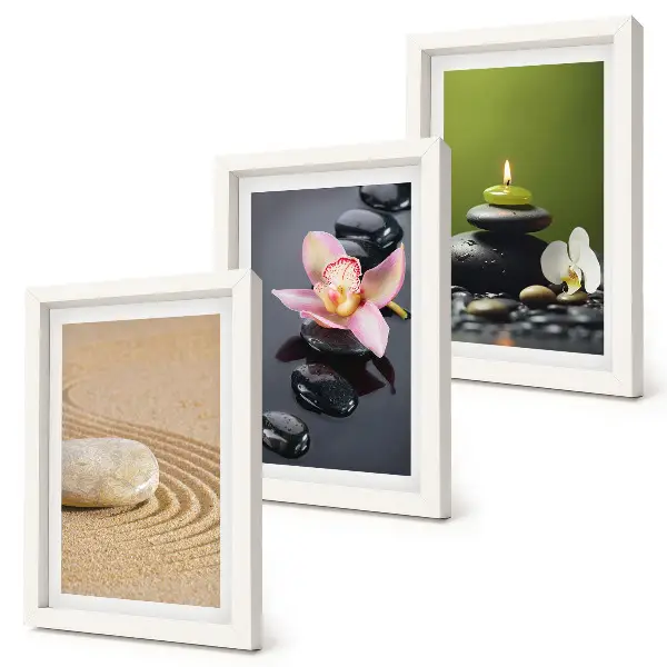 Juego de 3 cuadros decorativos con motivos de piedras zen que transmiten relajación
