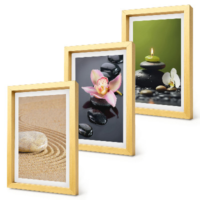 Juego de 3 cuadros decorativos Relajantes motivos de piedra que transmiten paz y zen.