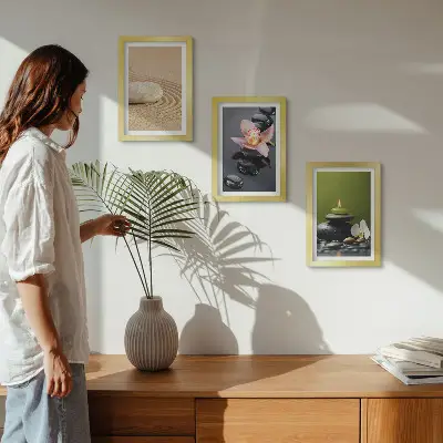 Juego de 3 cuadros decorativos con motivos de piedras zen que transmiten relajación