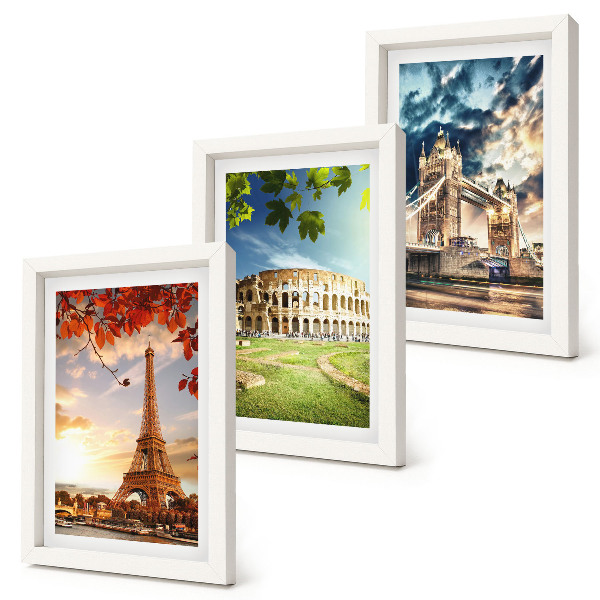 Juego de 3 cuadros decorativos Monumentos de Europa en los cálidos colores del paisaje