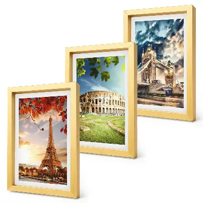 Juego de 3 cuadros decorativos con monumentos de Europa en tonos cálidos
