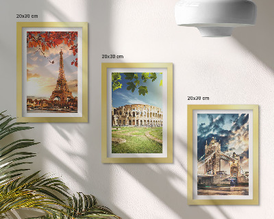 Juego de 3 cuadros decorativos Monumentos de Europa en los cálidos colores del paisaje