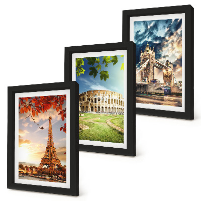 Juego de 3 cuadros decorativos Monumentos de Europa en los cálidos colores del paisaje