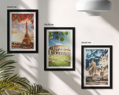Juego de 3 cuadros decorativos Monumentos de Europa en los cálidos colores del paisaje