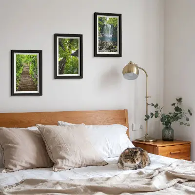 Juego de 3 cuadros decorativos con diseño de sendero forestal, cascada y vegetación verde