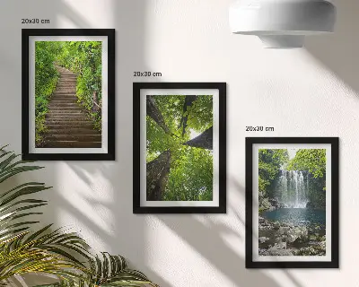 Juego de 3 cuadros decorativos con diseño de sendero forestal, cascada y vegetación verde