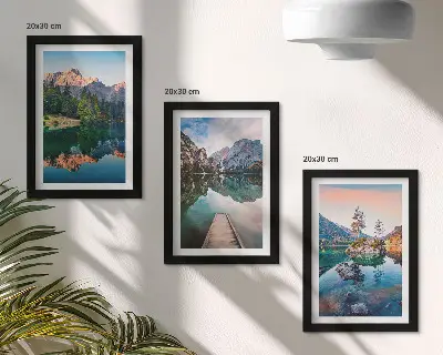 Juego de 3 cuadros decorativos con paisajes de lagos de montaña, reflejos en el agua y bosques