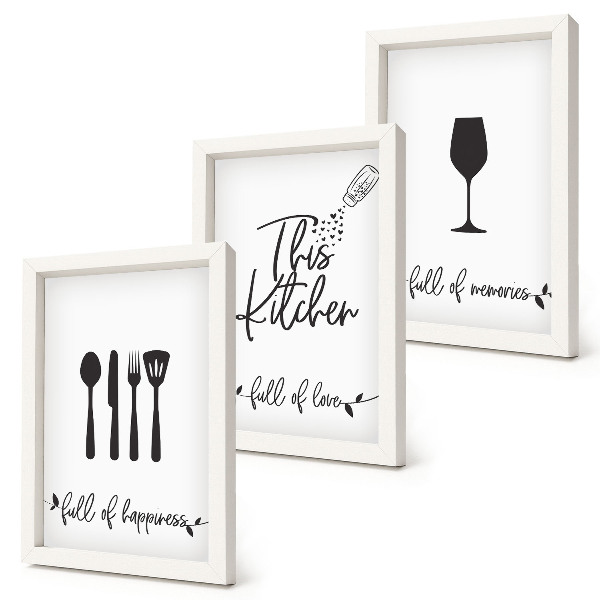 Tríptico enmarcado Diseños de utensilios de cocina con inscripciones para la cocina