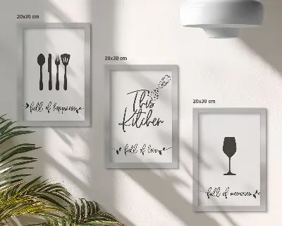 Tríptico enmarcado con diseños de utensilios de cocina e inscripciones