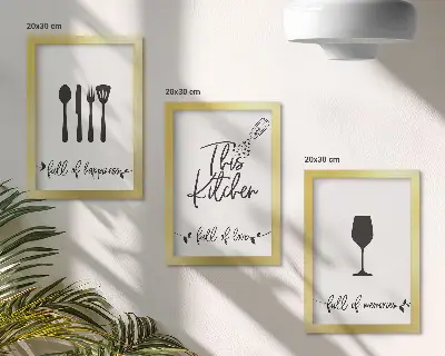 Tríptico enmarcado con diseños de utensilios de cocina e inscripciones