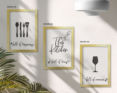 Tríptico enmarcado Diseños de utensilios de cocina con inscripciones para la cocina