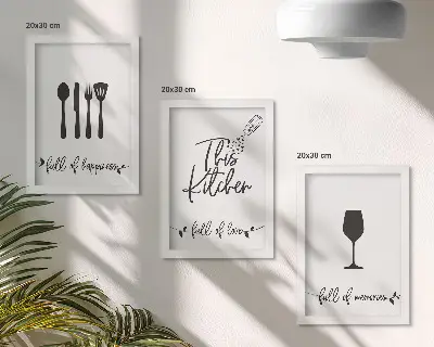 Tríptico enmarcado con diseños de utensilios de cocina e inscripciones