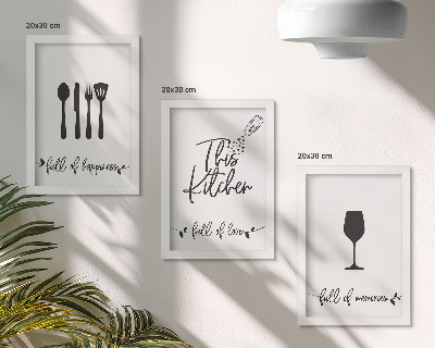 Tríptico enmarcado Diseños de utensilios de cocina con inscripciones para la cocina