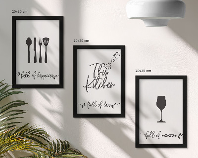Tríptico enmarcado Diseños de utensilios de cocina con inscripciones para la cocina