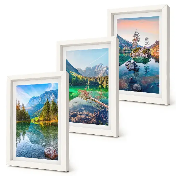 Juego de 3 cuadros decorativos con paisajes de lagos de montaña y naturaleza