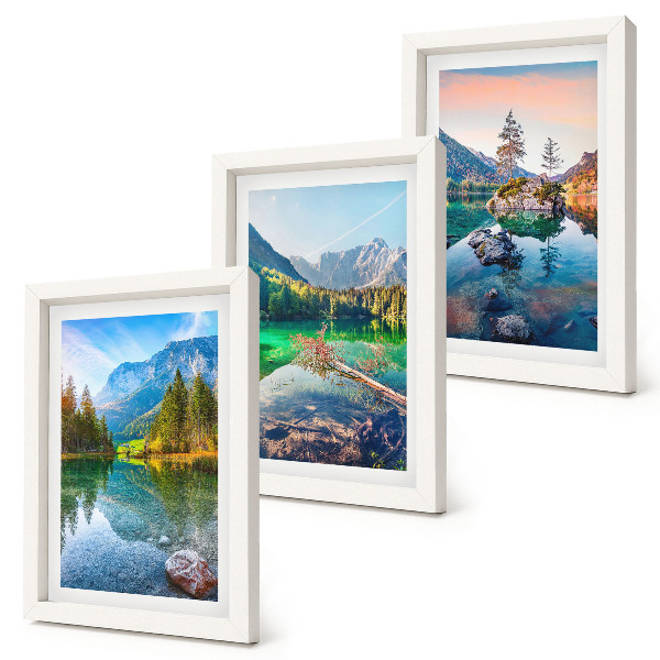 Juego de 3 cuadros decorativos Lagos de montaña con agua y paisajes naturales circundantes.