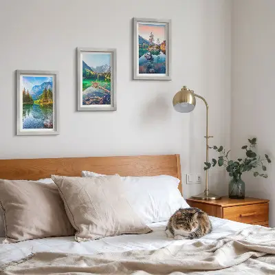 Juego de 3 cuadros decorativos con paisajes de lagos de montaña y naturaleza