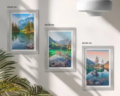 Juego de 3 cuadros decorativos con paisajes de lagos de montaña y naturaleza