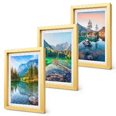 Juego de 3 cuadros decorativos con paisajes de lagos de montaña y naturaleza