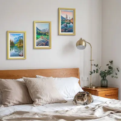 Juego de 3 cuadros decorativos con paisajes de lagos de montaña y naturaleza