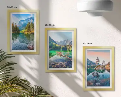 Juego de 3 cuadros decorativos con paisajes de lagos de montaña y naturaleza