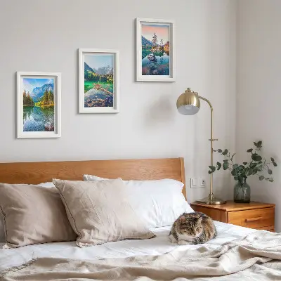 Juego de 3 cuadros decorativos con paisajes de lagos de montaña y naturaleza