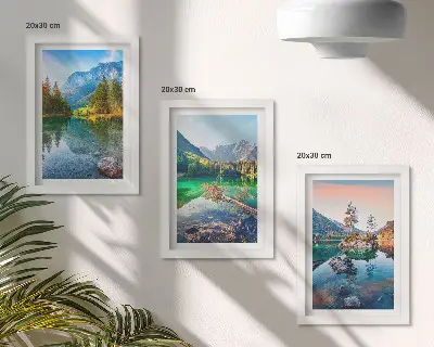 Juego de 3 cuadros decorativos con paisajes de lagos de montaña y naturaleza