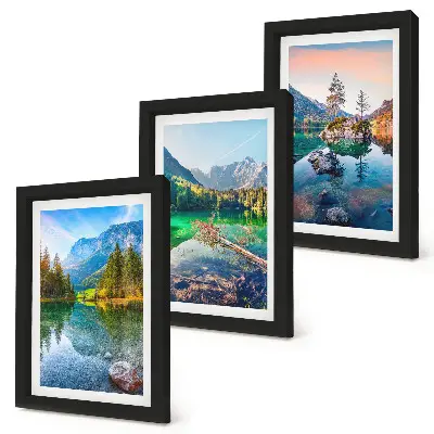 Juego de 3 cuadros decorativos con paisajes de lagos de montaña y naturaleza