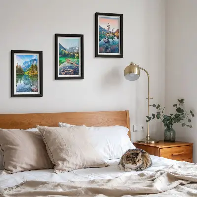 Juego de 3 cuadros decorativos con paisajes de lagos de montaña y naturaleza