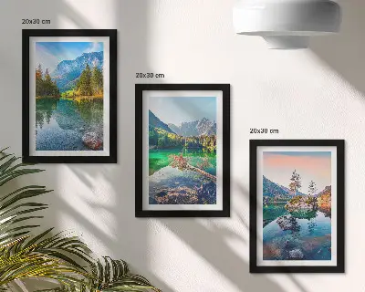 Juego de 3 cuadros decorativos con paisajes de lagos de montaña y naturaleza