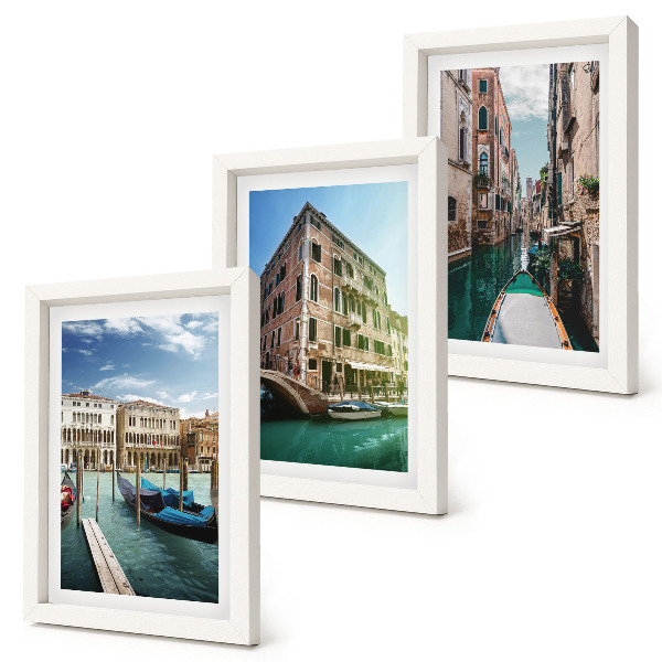 Tríptico enmarcado Vistas de Venecia con sus canales y arquitectura urbana.