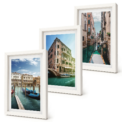 Tríptico enmarcado Vistas de Venecia con sus canales y arquitectura urbana.