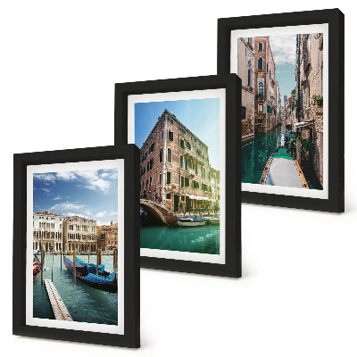 Tríptico enmarcado Vistas de Venecia con sus canales y arquitectura urbana.