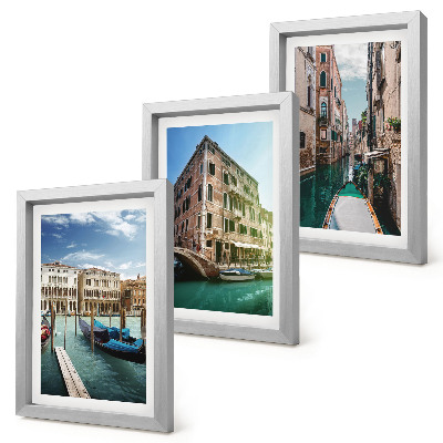 Tríptico enmarcado Vistas de Venecia con sus canales y arquitectura urbana.