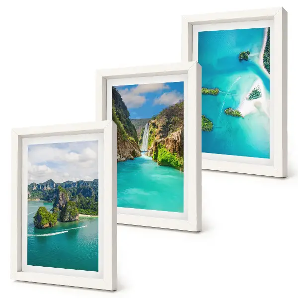 Paisajes tropicales con islas y aguas turquesas tríptico enmarcado