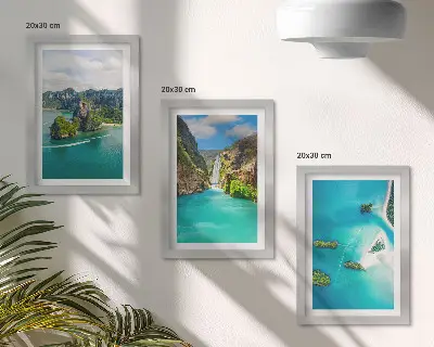Paisajes tropicales con islas y aguas turquesas tríptico enmarcado