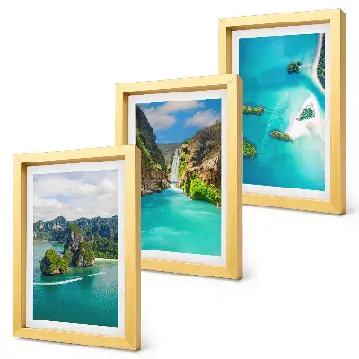 Paisajes tropicales con islas y aguas turquesas tríptico enmarcado