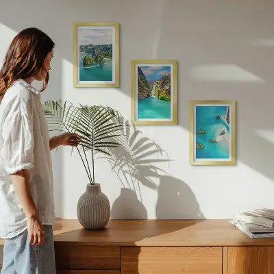 Paisajes tropicales con islas y aguas turquesas tríptico enmarcado