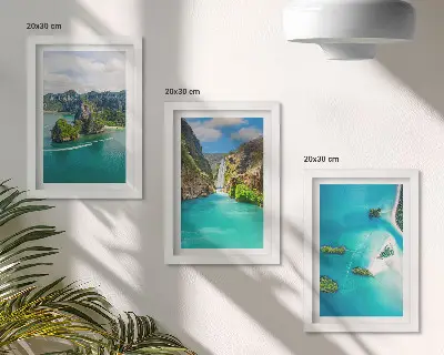 Paisajes tropicales con islas y aguas turquesas tríptico enmarcado