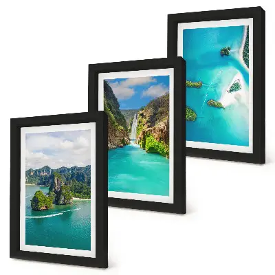 Paisajes tropicales con islas y aguas turquesas tríptico enmarcado