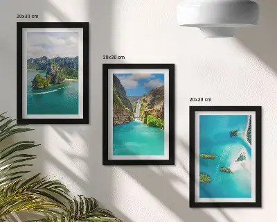 Paisajes tropicales con islas y aguas turquesas tríptico enmarcado