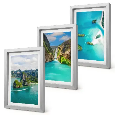 Paisajes tropicales con islas y aguas turquesas tríptico enmarcado